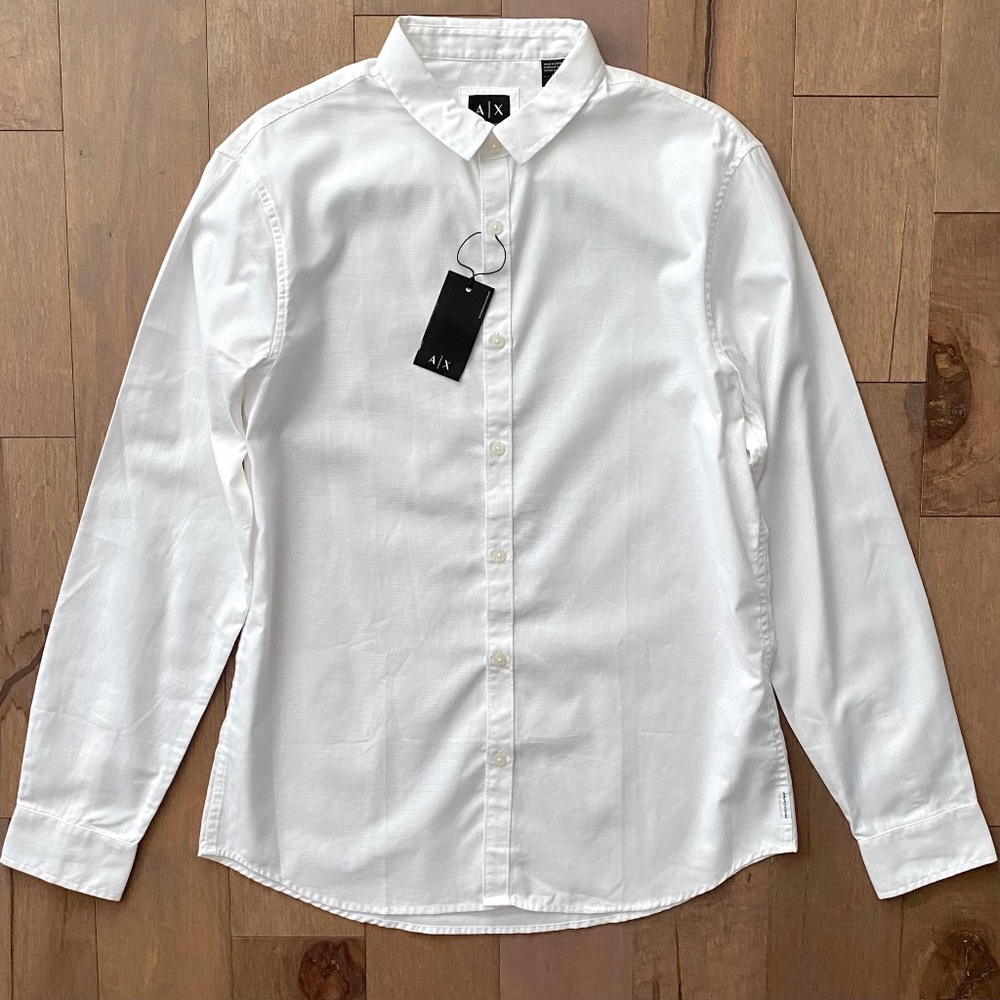 Armani Exchange Nwt Slim White Textured Long Sleeve Button Front Shirt
